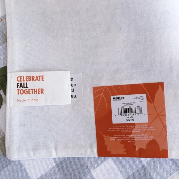 nwt Fall Leaf Cotton Placemat Set from Kohls Seasonal Holiday Thanksgiving Gray - Picture 4 of 7